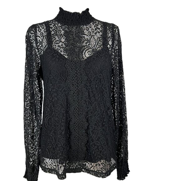 🖤 Dark Romantic Lace Blouse: Neo-Victorian Whimsigoth Statement size L - Picture 1 of 8